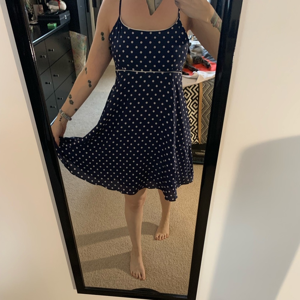 Navy Blue with White Polka Dots Spaghetti Strap Dress Forever 21 size Medium